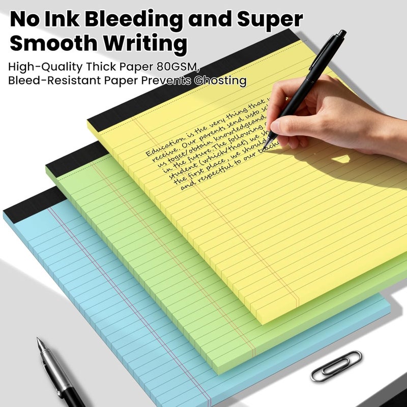 Ciphyfee 3pcs Legal Pads 8.5 x 11,Notepads 8.5 x 11 Inch, 30 Sheets/Pack, Color Note Pads Clear Print Writing Pads of Paper, Perforate Wide Ruled Lined with Sturdy Back for Office, Business & School Supplies - Image 5